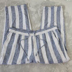 Old Navy Women's XL Jogger Pants Blue White Striped Linen Blend STR174XE